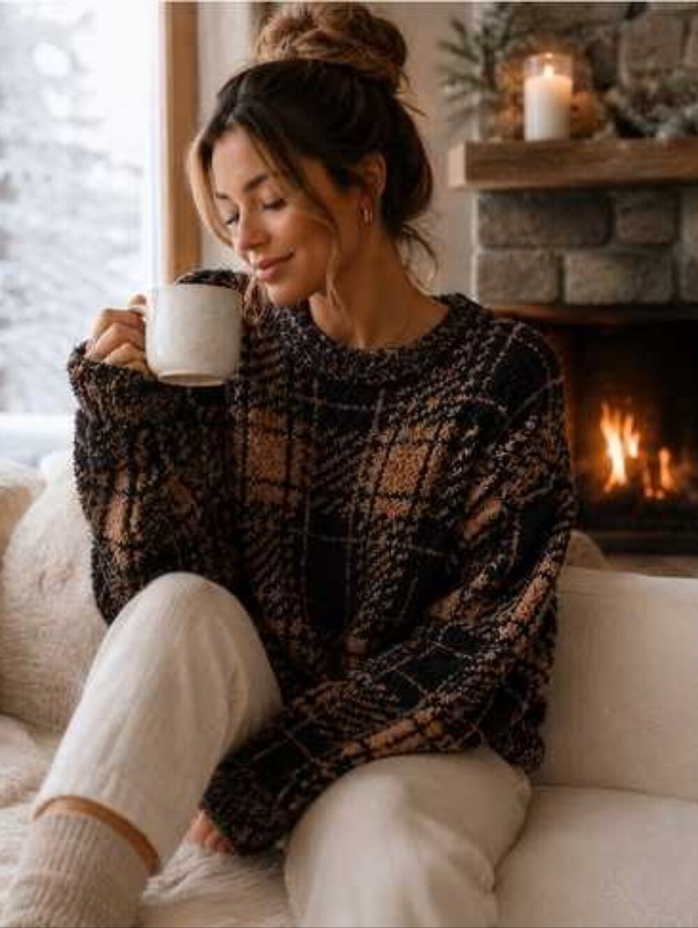 SKIMS Plaid Knit Cozy Sweater